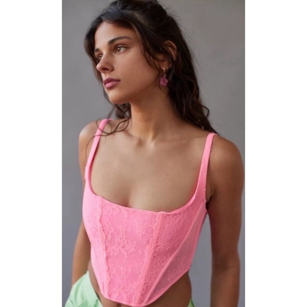Out From Under Pink Floral lovestruck  Lace Corset Top M Adjustable Straps